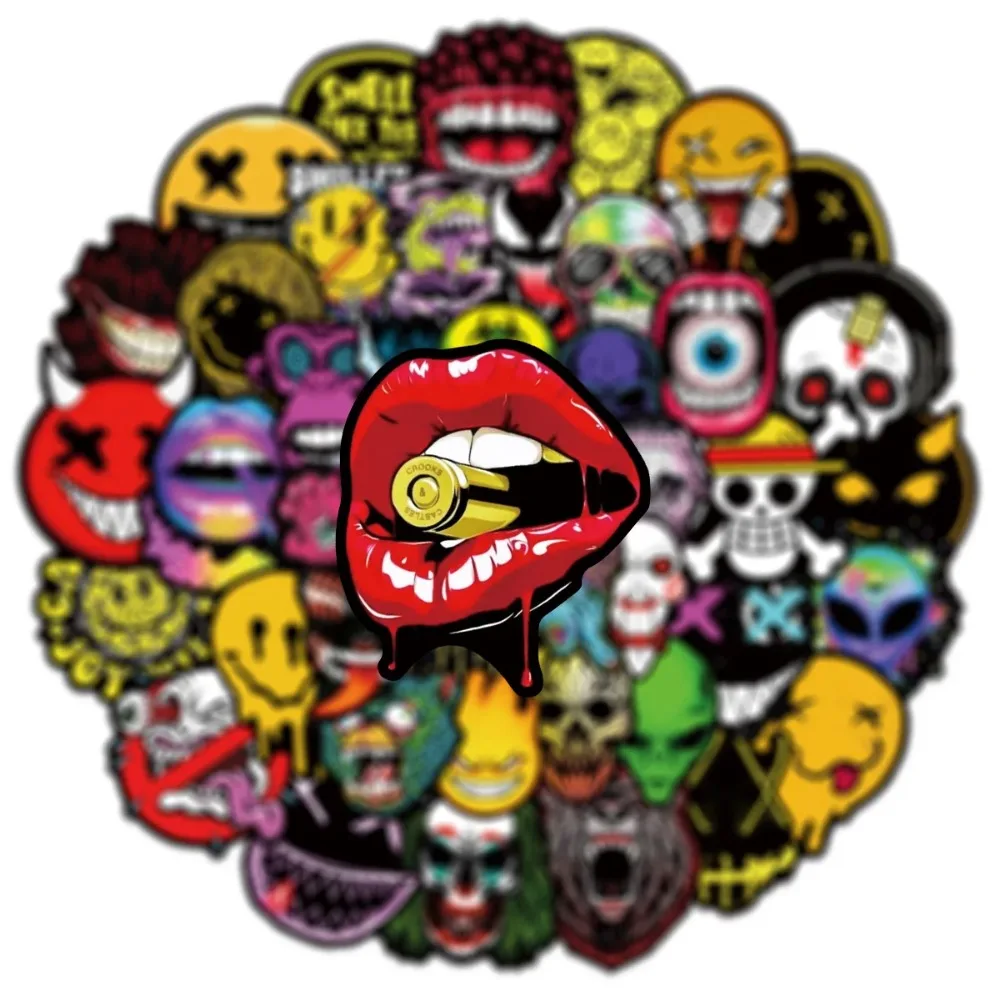 50PCS Cool Fashion Cartoon Horror Smiley Graffiti Sticker Suitcase PVC Skateboard Laptop Refrigerator Phone Car DIY Decal