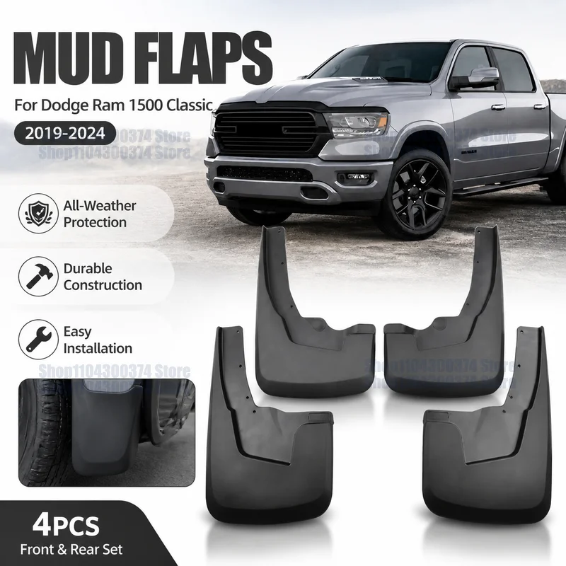 For Dodge Ram 1500 Classic 2019-2024 All-Weather Mud Guard Flap Set Dirty Splash Guard Fender Flares Front Rear Accessories
