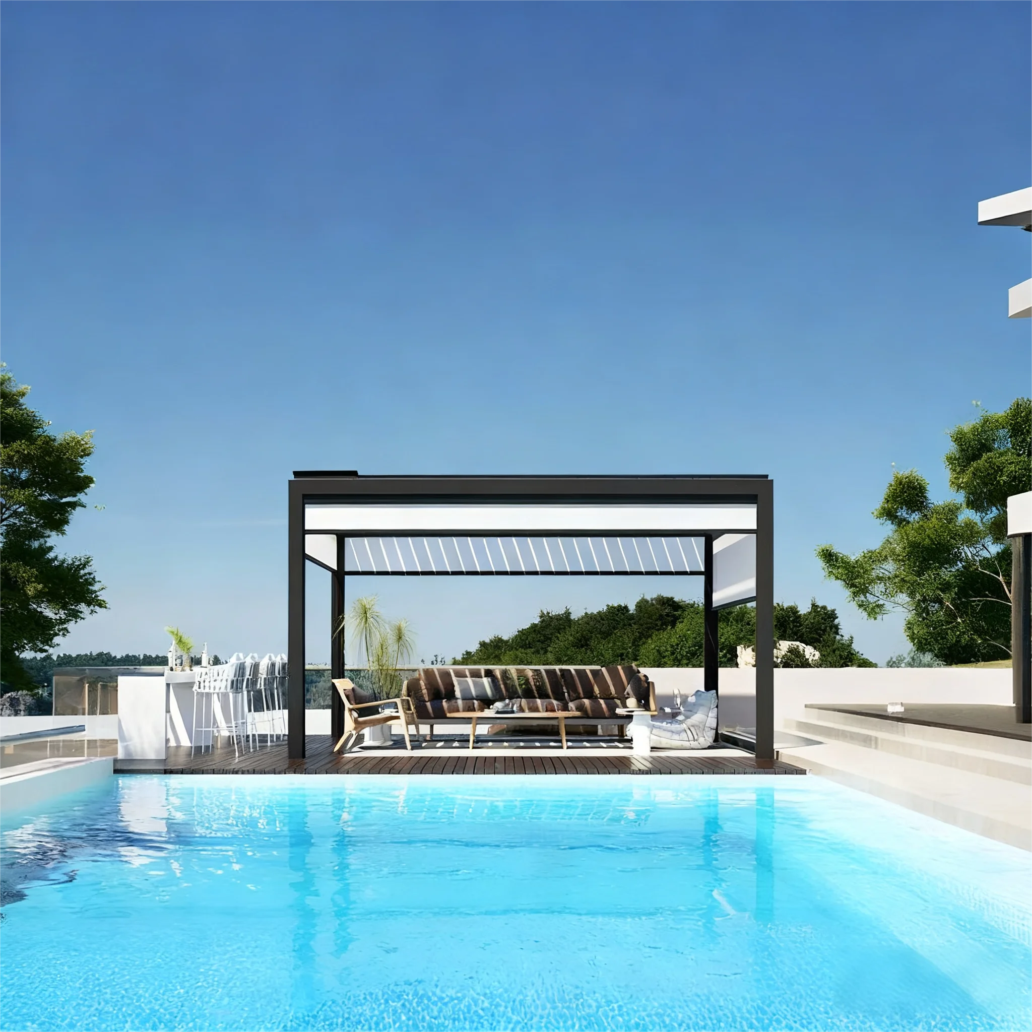 

Outdoor Electric Sunshade CanopyHigh Quality Aluminum Pergola Fully Automatic Louvre Roof Gazebo Waterproof Motorized Outdoor Ca