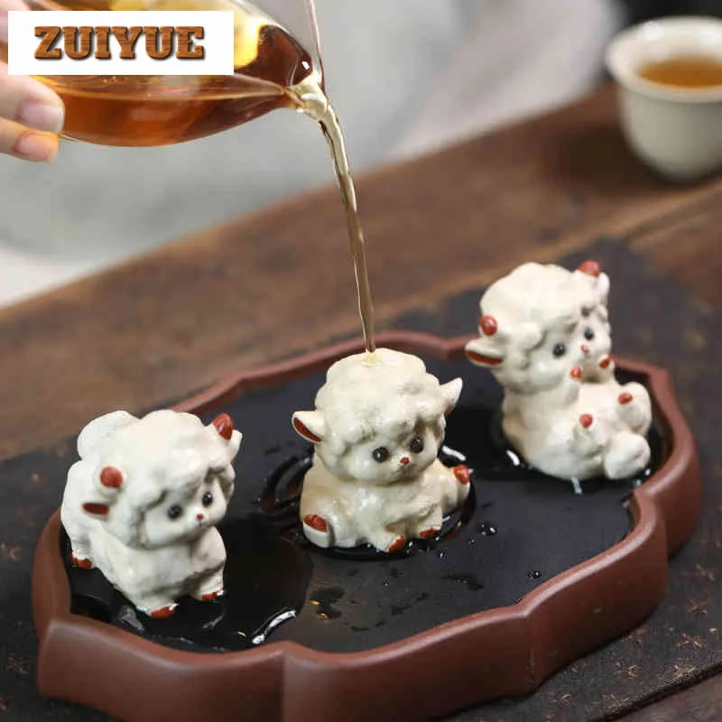 Yixing Zisha Cute Little Sheep Tea Pet Boutique Flowerpot Landscaping Tea Figurine Play Toys Tea Statue Ornaments Supplies Gift