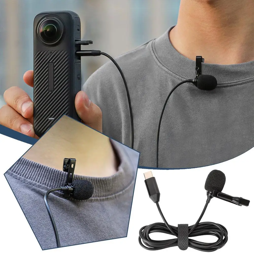 For Insta360 X4 Lavalier Microphone Sports Camera Recording Microphone For Insta 360 X4 Type-C Accessory Line1.5 Meters