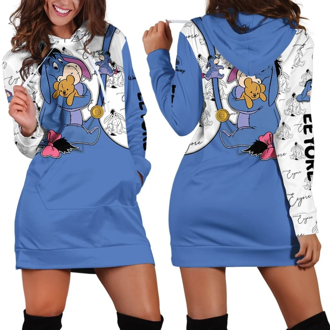 

Disney Winnie the Pooh Eeyore Hoodie Dress Sweater Fashion Disney Dress Sweatshirt Dress Allover Printed Hoodie for Women