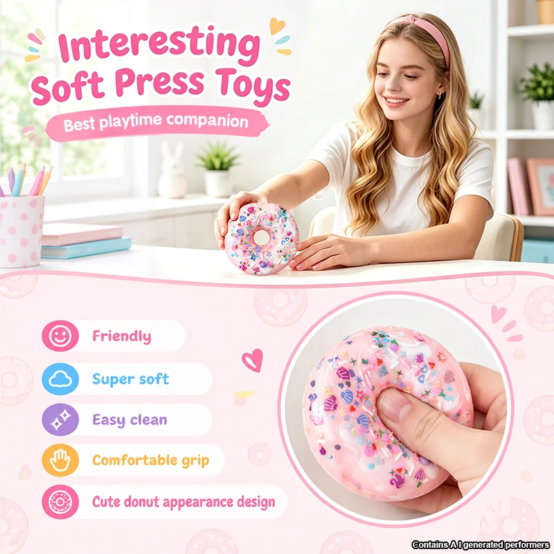 Soft Stress Relief Cake Doughnut Stress Relief Toy Anxiety Relaxation Press Toys for Adults Party Presents Home Decoration Gifts