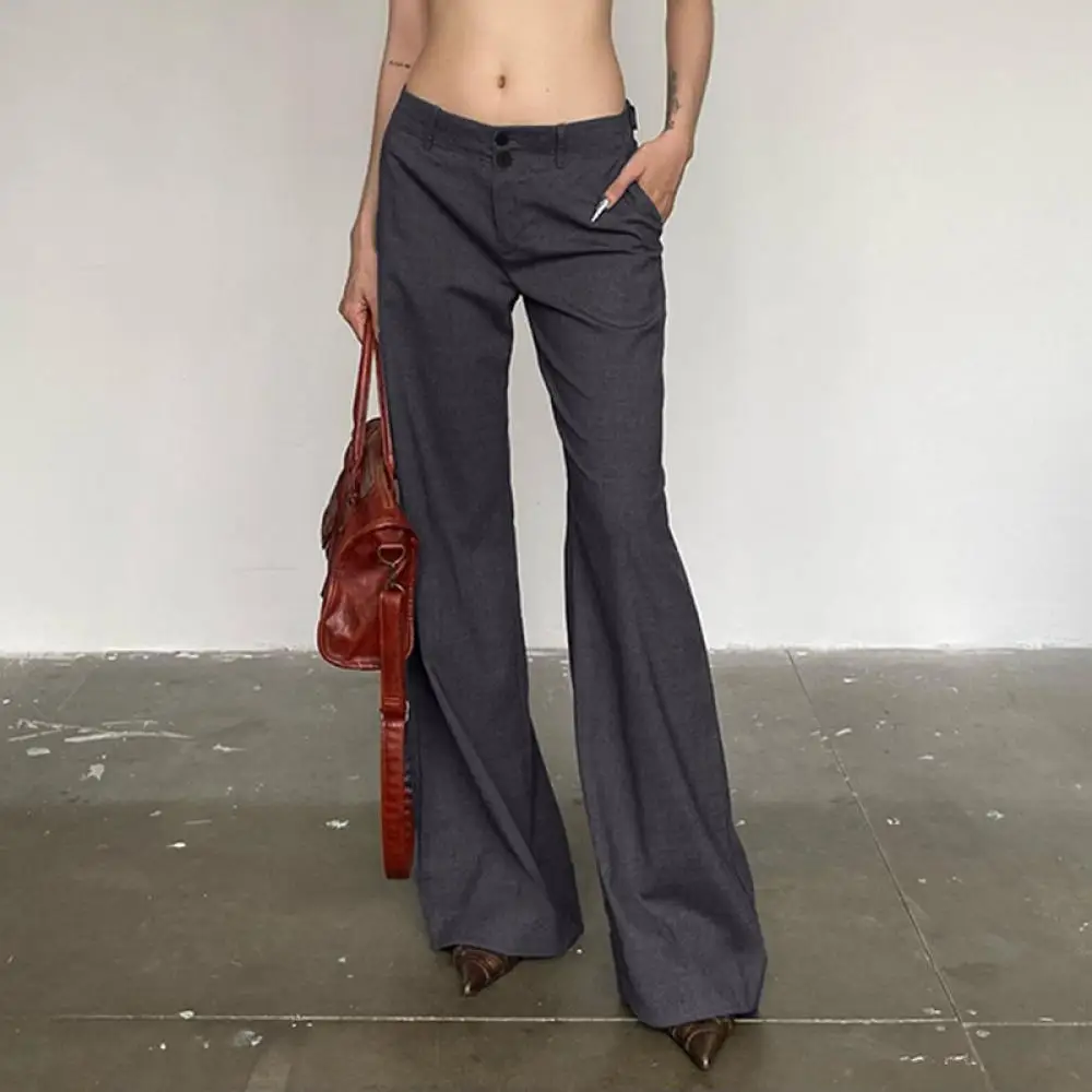 

Autumn Casual Drop Floor Trousers Women Low Waist Two Button Pocket Straight Pants Fashion Spice Suit Pants Commuting Trousers