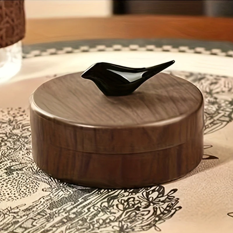 Covered Walnut Grain Ashtray with Stainless Steel Liner, Cigarette Ash Tray for Home, Living Room, Office, Indoor Use