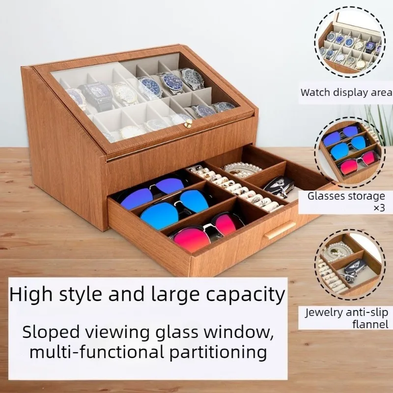Waterproof Watch Boxes with Lid Glass Watch Boxes Luxury Multifunctional Ring Earrings Organizer Case Home Glasses Storage Box