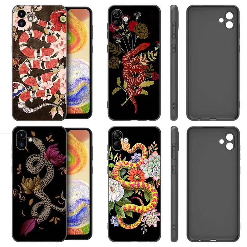 Snake Flower Phone Case For Samsung Galaxy A01 A03 Core A04 E A02 A05 A10 A20 A21 A30 A50 S A6 A8 Plus A7 2018 Black Cover