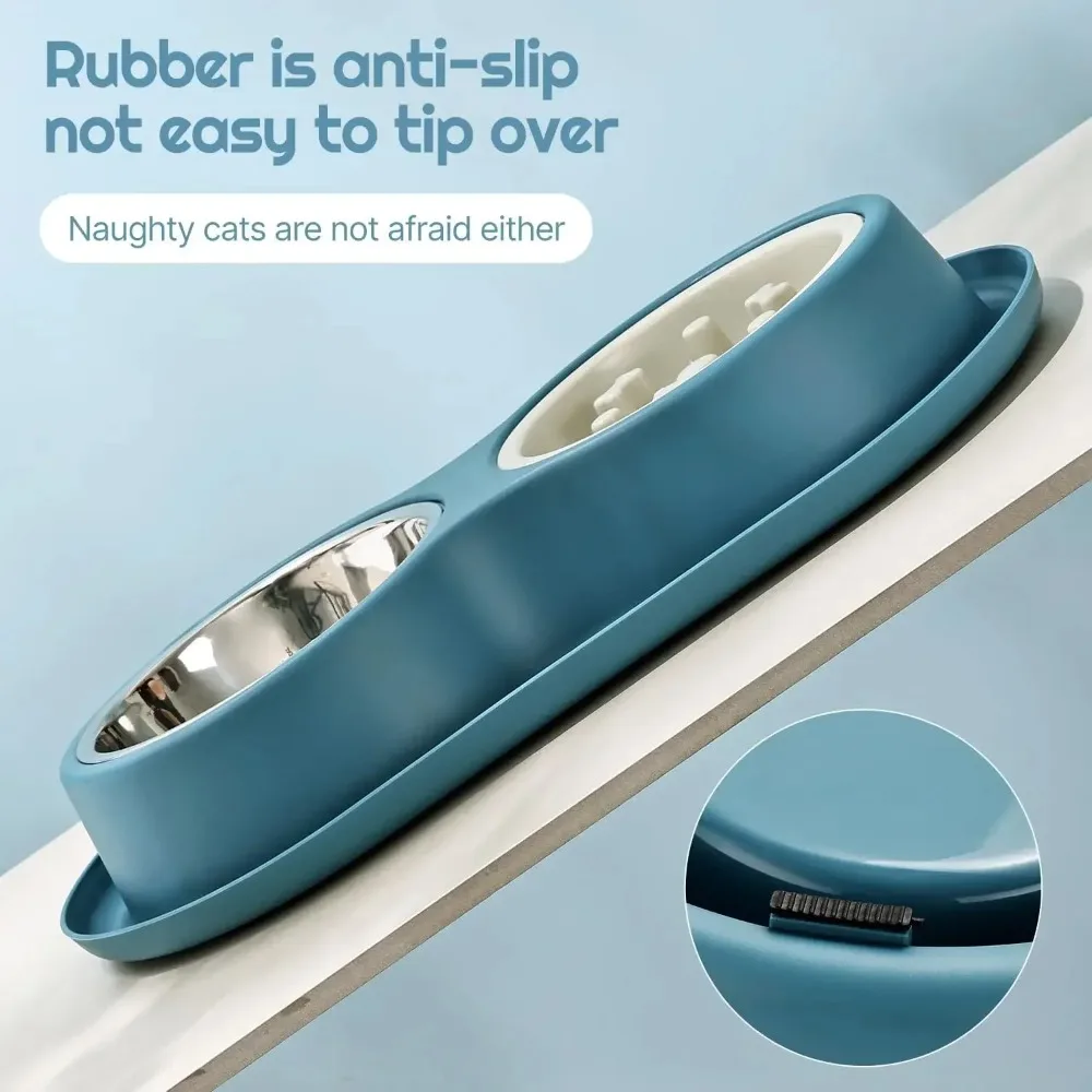 وعاء تغذية الحيوانات الأليفة والقطط وعاء من الفولاذ المقاوم للصدأ قاعدة من السيليكون مضاد للمصارعة وعاء طعام بطيء لمنع تغذية الحيوانات الأليفة