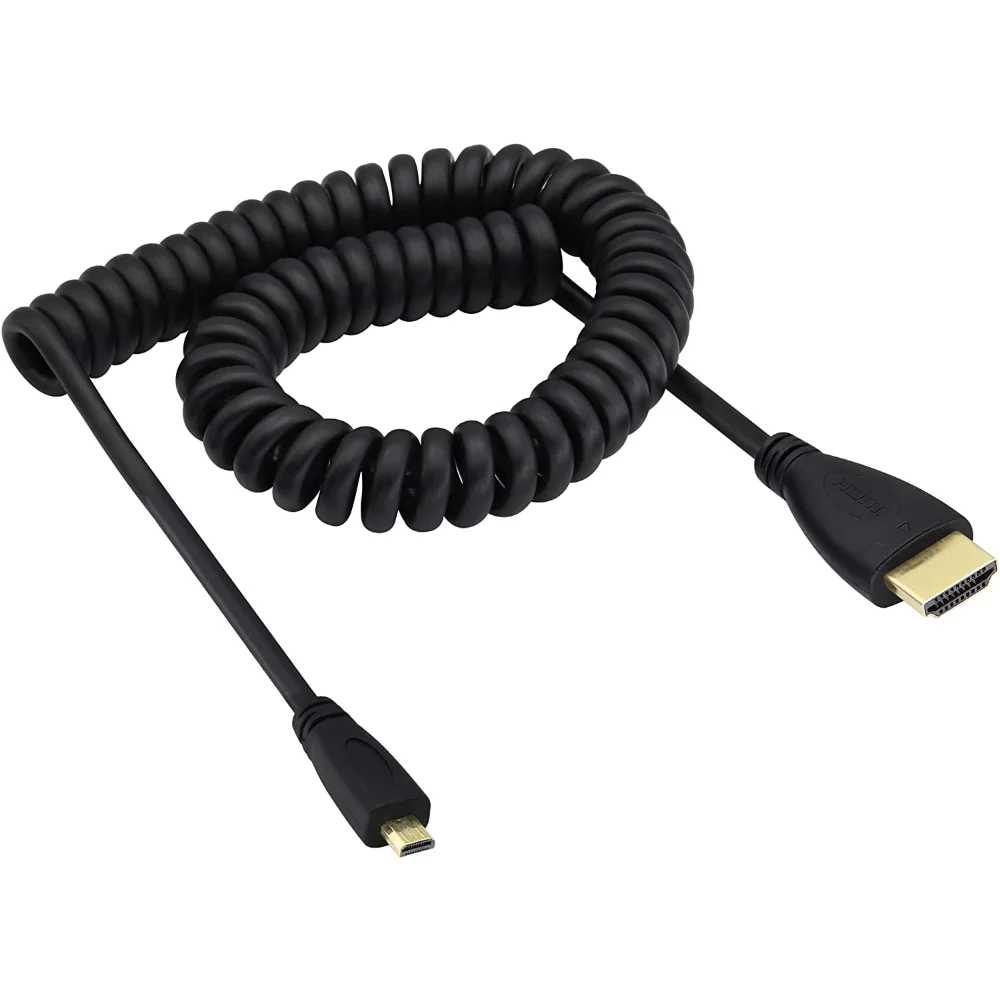 Nku 4K HDTV Right/Left Angle Mini Micro HD1.4 Cable Stretch Spring Curl Flexible Cable for PC Tablet DSLR Camera Monitor