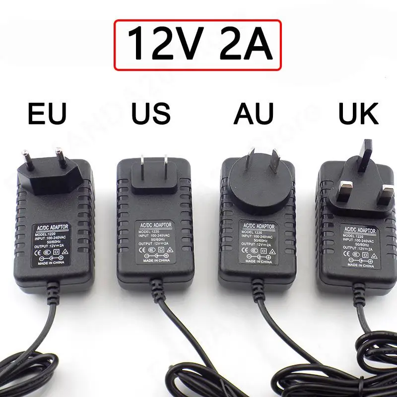 Adapter zasilacz AC DC 12V 2A 2000ma zasilacz EU UK AU US ładowarka ścienna do lampki LED 5.5mm * 2.5mm M20