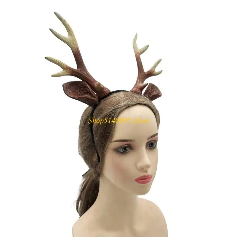 DXAE Animal Deer Ears Hairband Reindeer Antlers Headband Cosplay Halloween Deer Costume Deer Antler Hairband Adult Kids