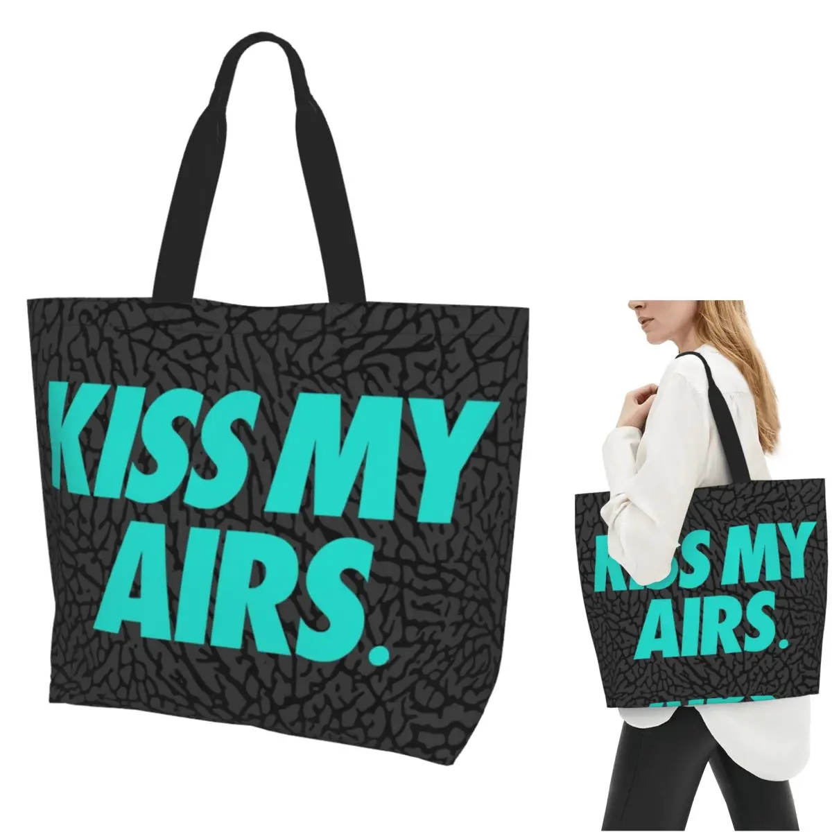 

KISS MY AIRS Shopping Tote Bag Canvas Large Capacity Shoulder Bags Shopper Grocery Handbag for Women