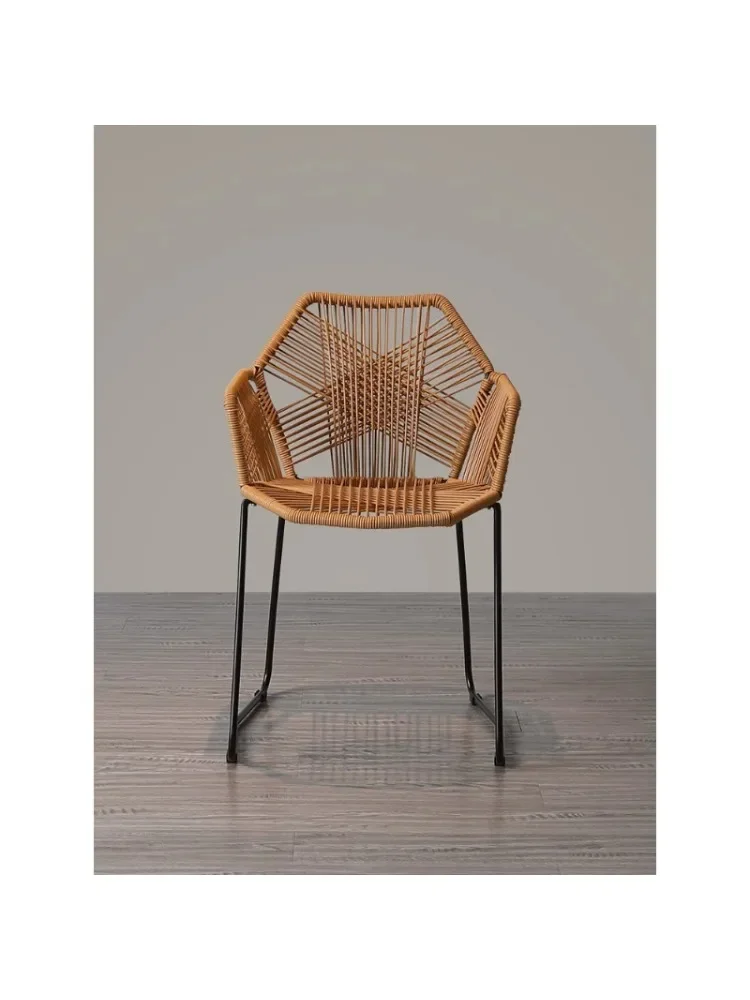 Nordic Creative Woven Rattan Dining Chair Coffee Shop Rattan Chair Outdoor Balcony Chair Iron Modern Minimalist Armchair