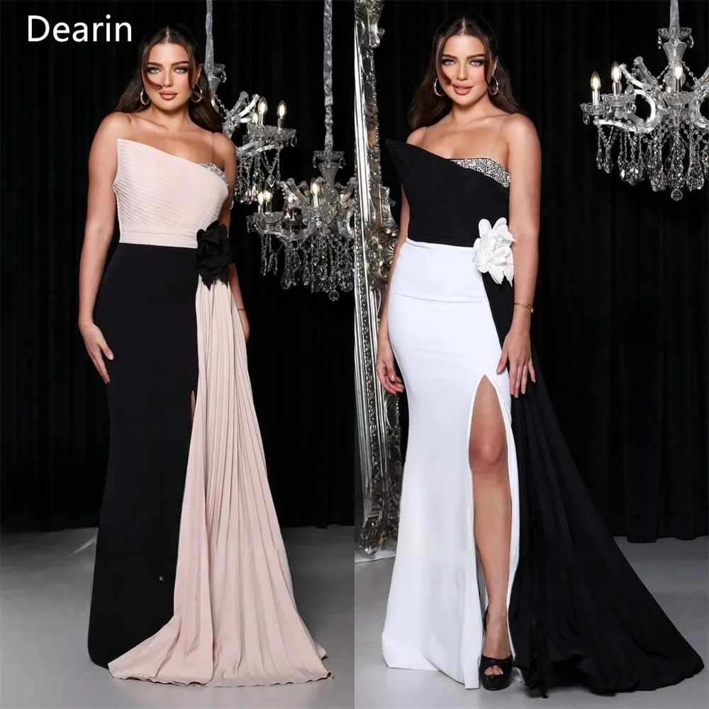 Customized Evening Gown Women Formal Dearin Strapless A-line Floor Length Skirts Draped Sleeveless 3D Flower Bespoke Occasion Dr