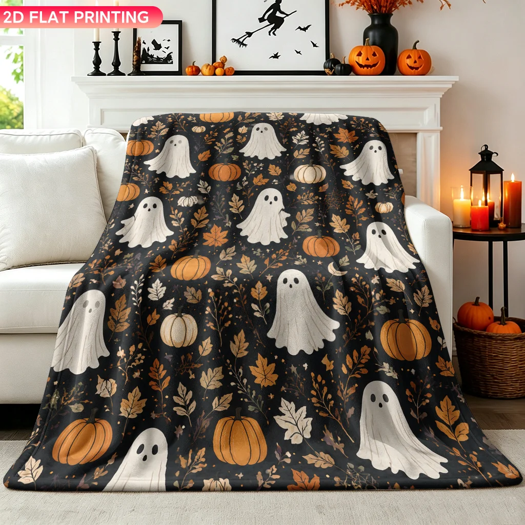 Flannel Blanket 1pc, Halloween Ghost Pumpkin, Soft Air Conditioning Blankets, Office Sofa Blankets, Nap Blankets, Camping Blanke
