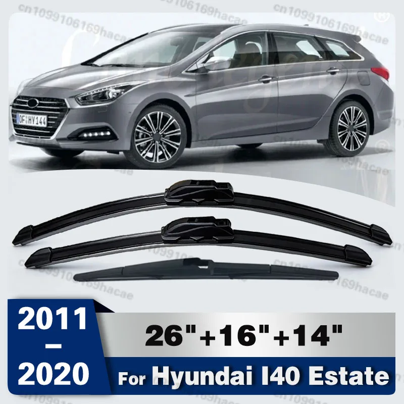 

For Hyundai I40 Estate 2011-2020 Front Rear Windshield Wiper Blades 3pcs Windscreen Window Brushes 26"+16"+14" Car Accessories