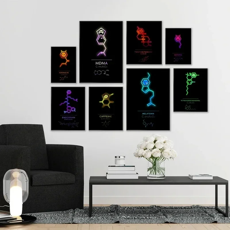 Modern Chemistry Molecules Neon Cartoon Poster Wall Art HD Prints Adrenaline Canvas Painting Lab Background Home Decor