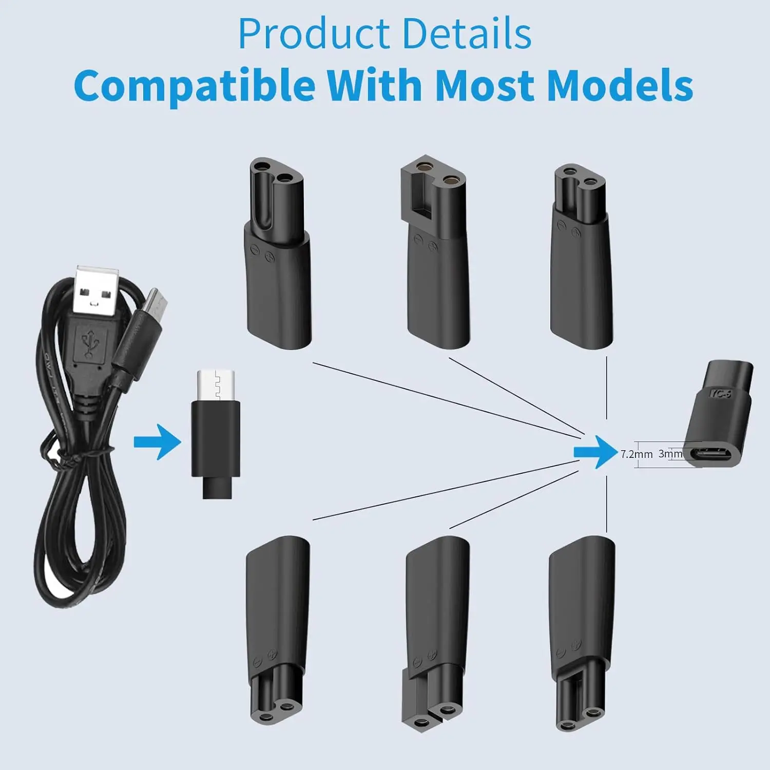 Cavo di alimentazione per rasoio elettrico cavo di ricarica di ricambio USB 5V per tagliacapelli elettrici, tagliacapelli, rasoi, strumenti di