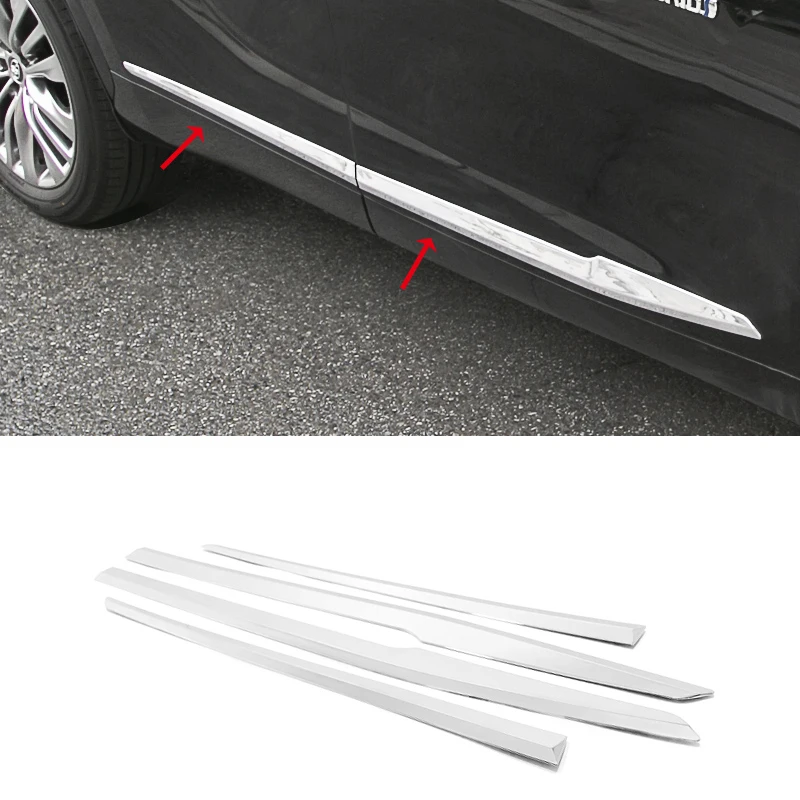 

For Toyota Highlander 2020-2023+ CROWN KLUGER ABS black Chrome carbon Side Door Car Body Molding skirts scratch Cover Trim