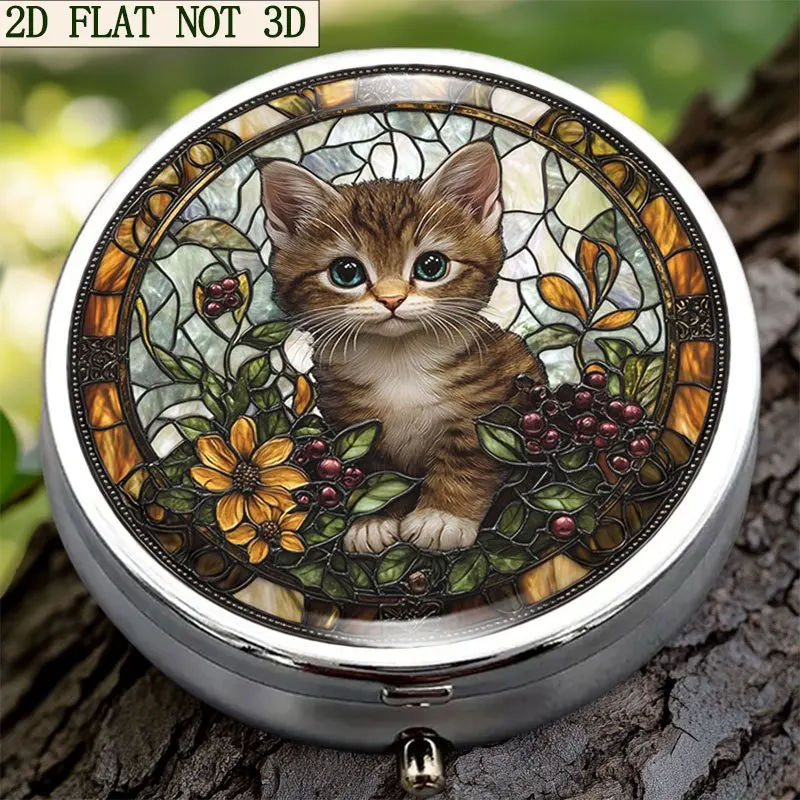 Single piece, flat, round three-compartment box, cute circular pattern design, press-to-open mechanism, colorful artistic design, can be used as a practical gift for a girlfriend, made of metal material