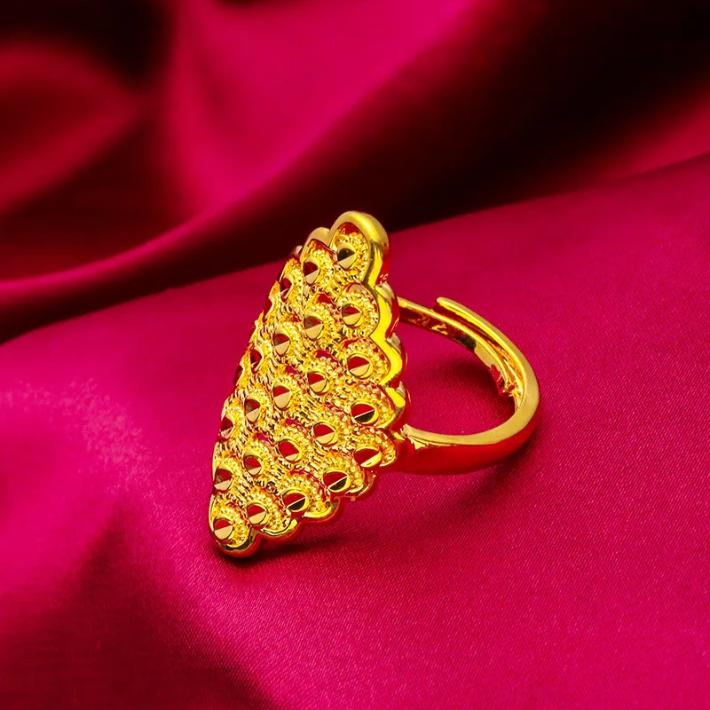 

24K Gold Women's Rhombus Ring | AU999 Pure Gold, 3D rhombus cut, micro - set diamonds, simple & sophisticated
