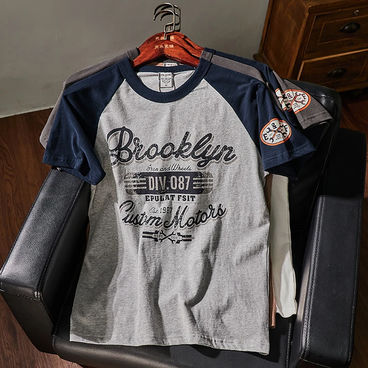 Summer New American Retro Short-sleeved O-neck Letter Printed T-shirt Men\'s Fashion Simple 100% Cotton Washed Casual Sport Tops