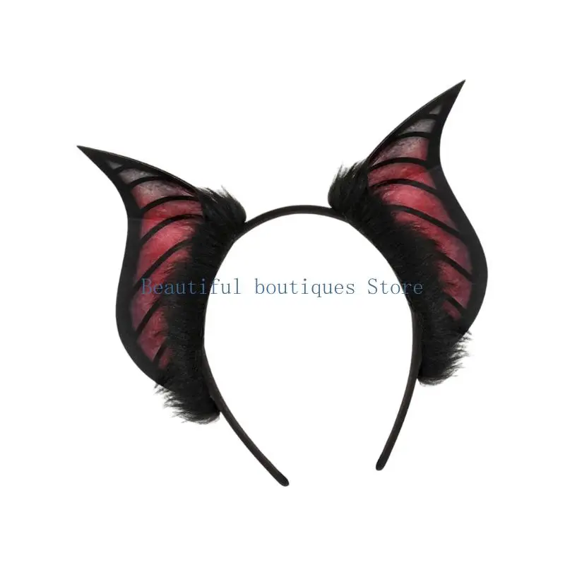 U4LF Furry Plush Bat Ear Headband For Adult Kids Cosplay Party Gathering Costume Accessories Hairhoop for Various Occasion - view 3