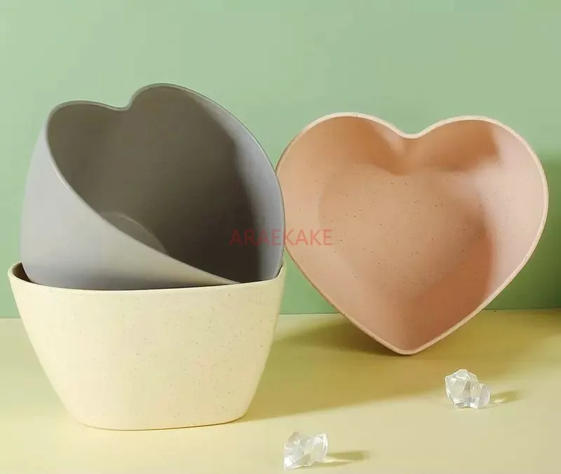 

1 PCS Wheat Straw Love Bowl Creative Dessert Bowl Plastic Bowl Wheat Bowl Breakfast Oat Bowl