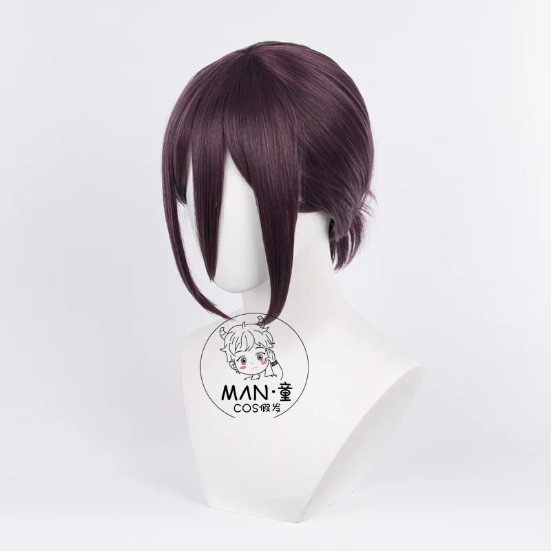 Perruque de Cosplay Reze pour homme, tronçonneuse, cheveux attachés violet profond, cadeau d'halloween