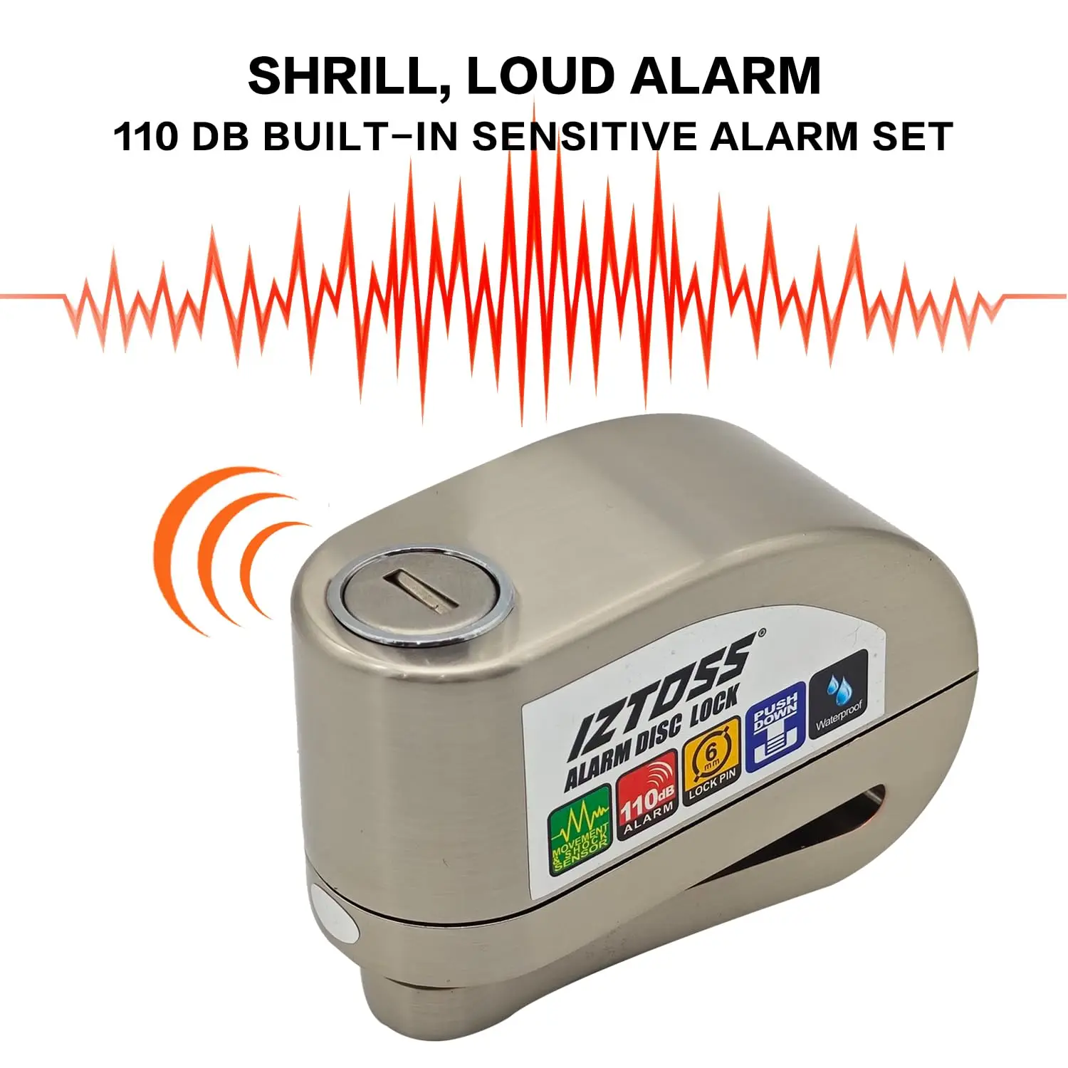 IZTOSS オートバイアラームディスクロック盗難防止ディスクブレーキロック防水 110 dB 7 ミリメートルピン 4 フィートリマインダーケーブルモーター自転車用