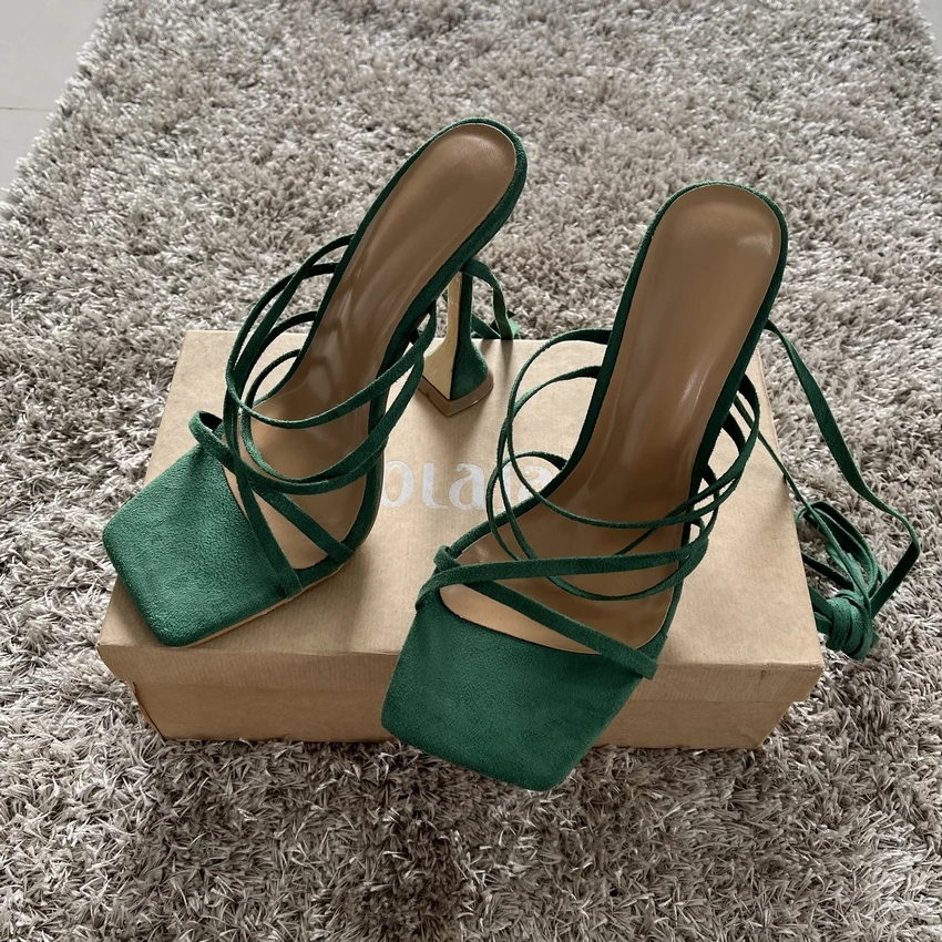 2024 Summer Green Orange Women Sandals Fashion Cross-Tied High Heels Shoes Sexy Lace Up Party Pumps Sandal Shoe Woman Size 35-42