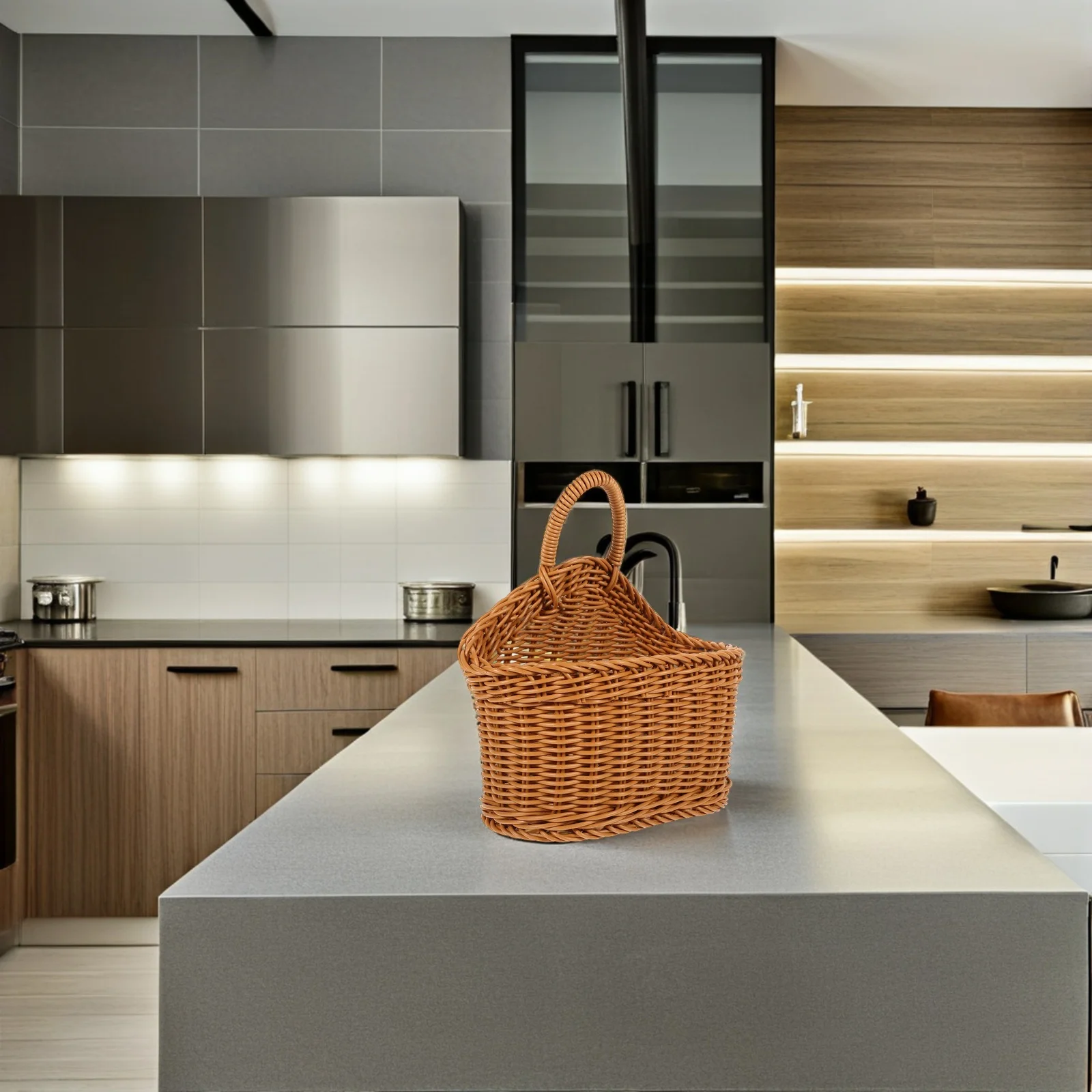 

Plastic Kitchen Storage Basket Wall-mounted Utensil Organizer Brown Wicker Baskets Spoon Chopsticks Holder Lightweight