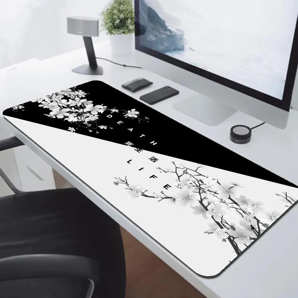 

Black and White Cherry Blossom Gaming Mouse Pad 900x400 XL Extended Large Mouse Mat Desk Pad Non Slip Rubber Mousepad Gamer