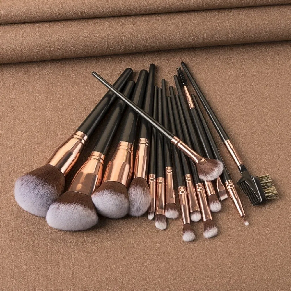 15 pz/set Strumento di Trucco Portatile Pennelli Kit Viso Bronzer Cosmetici Ombretto Pennello Set Contorno di Bellezza Pennello Per Sopracciglia Lady