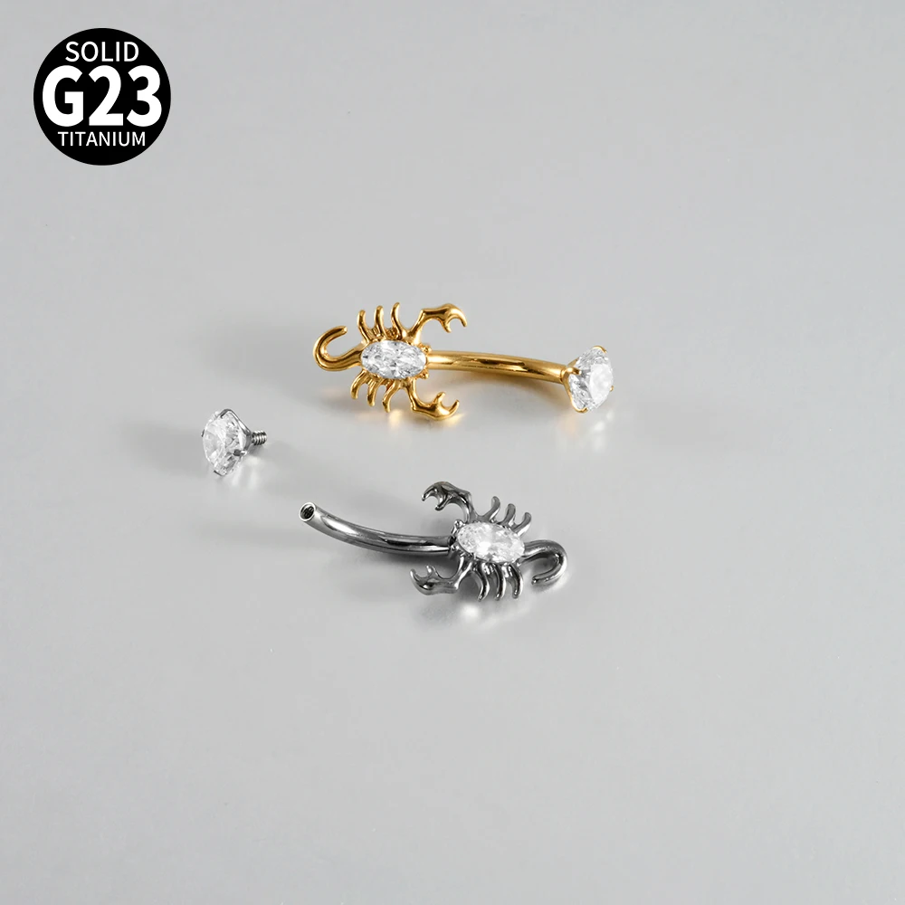 1PC Titanium Bee&Bat Navel Studs 14G Belly Button Internal Thread Zirconia Curved Rod Navel Ring Chic Body Piercing Jewelry