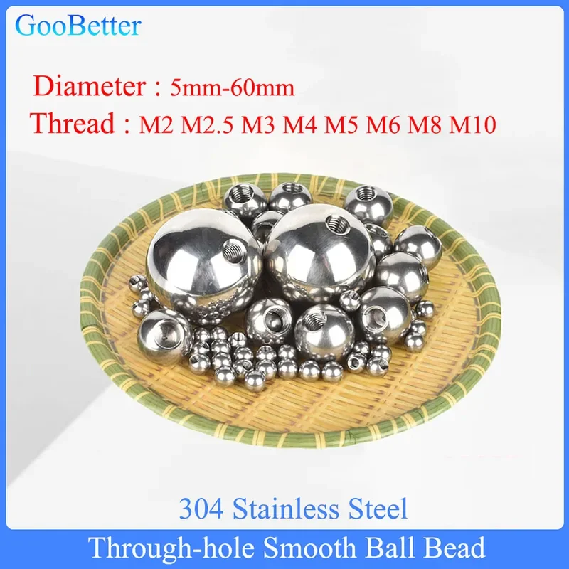 

1Pcs M2 M2.5 M3 M4 M5 M6 M8 M10 Thread Through Metric Stainless Steel Drilling Balls Female Thread Through-hole Smooth Ball Bead