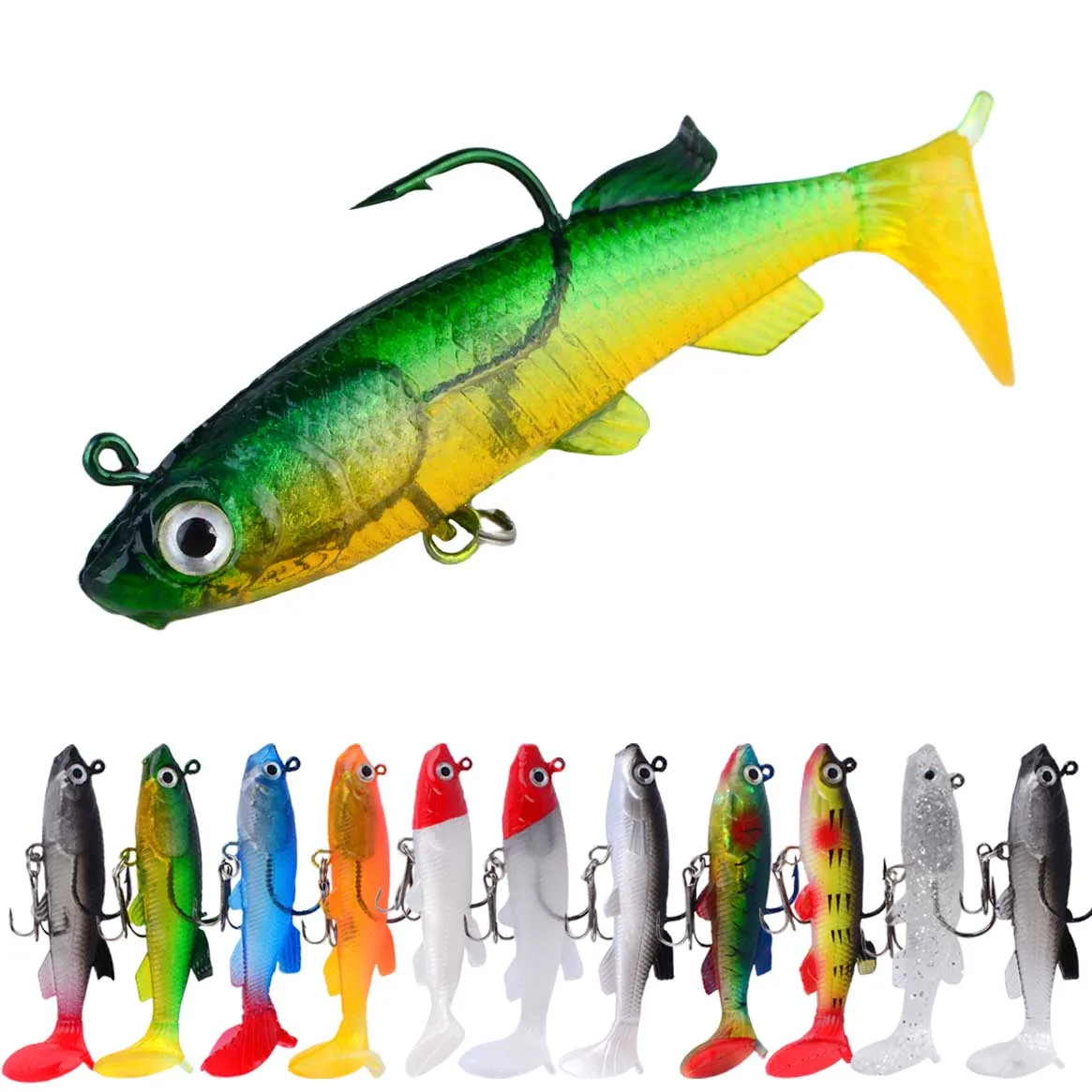 1Pc Weichen Köder Angeln Locken Künstliche Sinking Swimbait T Schwanz Jig Kopf Angelgerät Waren Für Bass Hecht