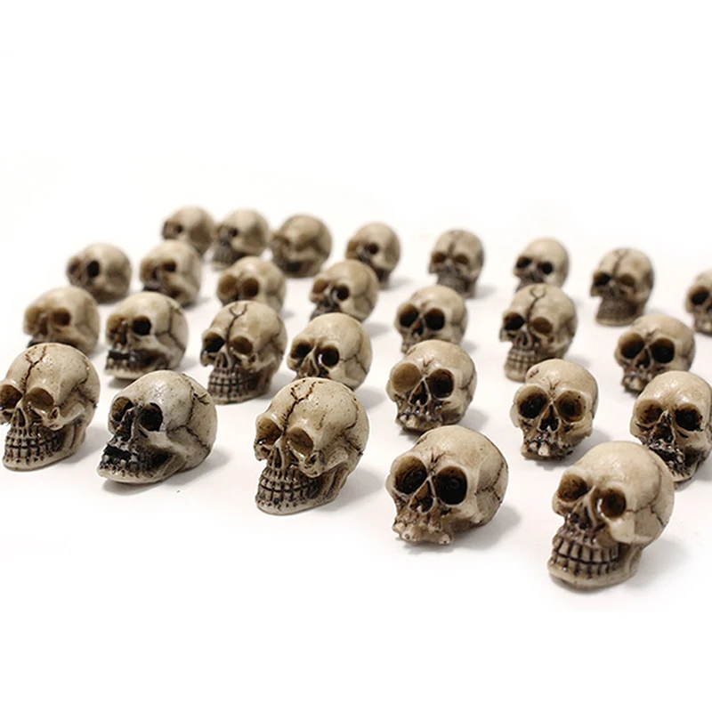 20pcs Mini Skulls Halloween Garden Decoration Bonsai Courtyard Ornament Small Skeleton Head Flowerpot Decor Realistic Crafts