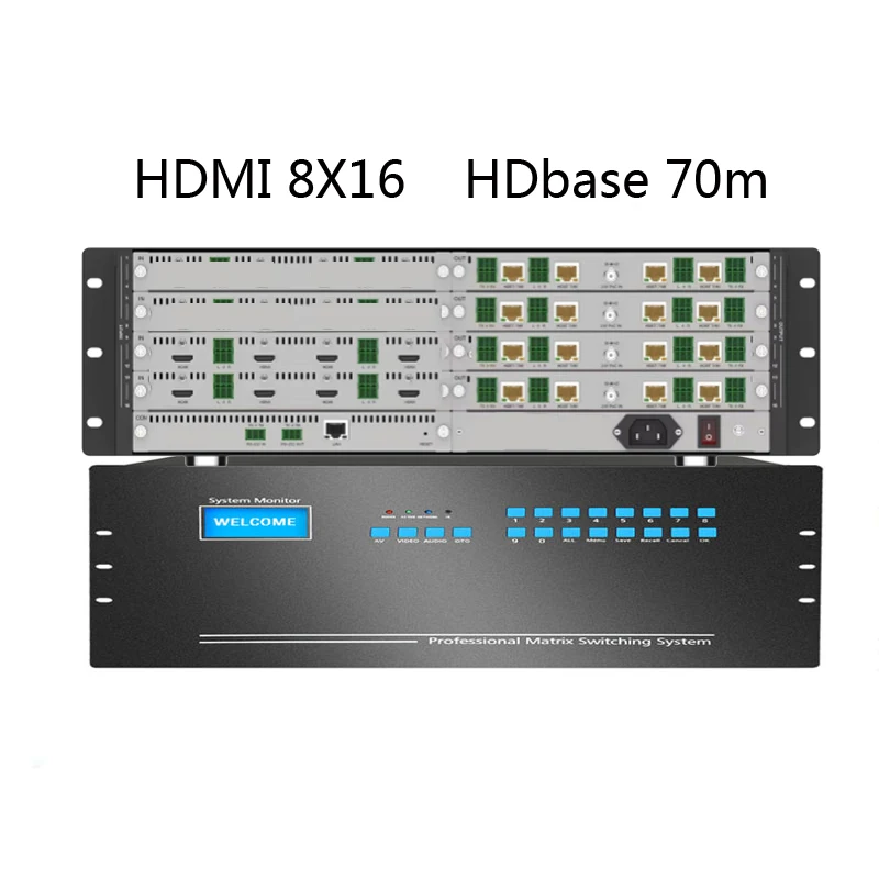 HDbaset 8X16 Matrix Switch 4K@30 HDCP1.4 2 Hdbaset 70m 8x16 Video Matrix Switcher مع وحدة تحكم IP