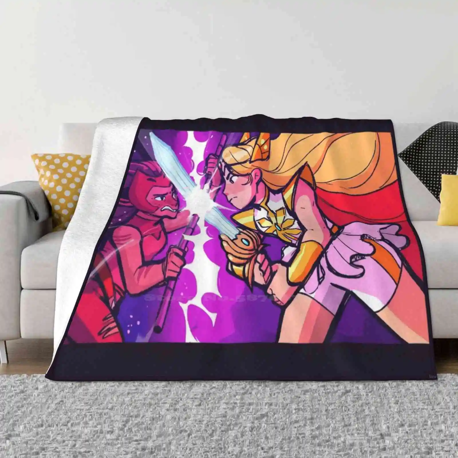 Catra And Adora Fight Top Quality Comfortable Bed Sofa Soft Blanket She Ra Sheraart Fanart Catradora Sword Myart Purple