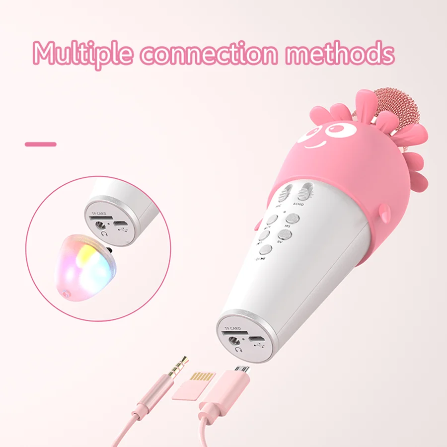 統合ワイヤレスカラオケマイクステレオスピーカー LED ライトポータブルハンドヘルドマイク子供のおもちゃの誕生日プレゼント