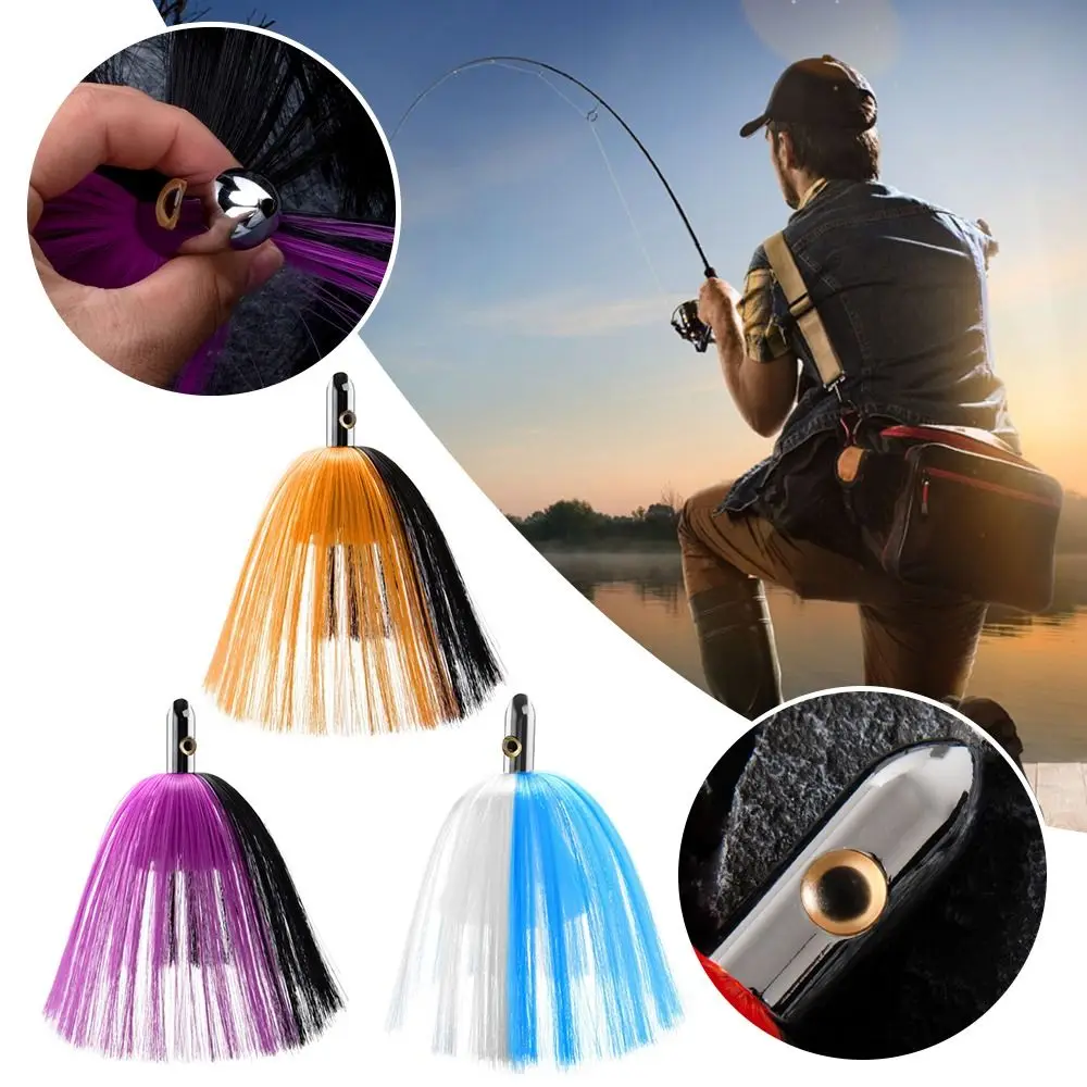 

1Pcs Durable 17/20/22cm Brass Head Fishing Lure With Nylon Hair Metal Trolling Bait Big Game Lures Jig Tuna