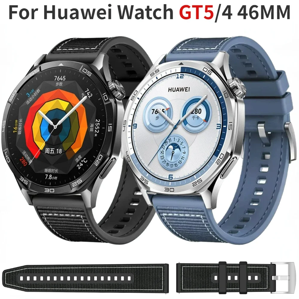 

Composite silicone Strap for Huawei Watch GT5/GT4 46mm Nylon Breathable Bracelet for 22mm Huawei Watch 4 3 Pro/GT5 GT3 Pro Band