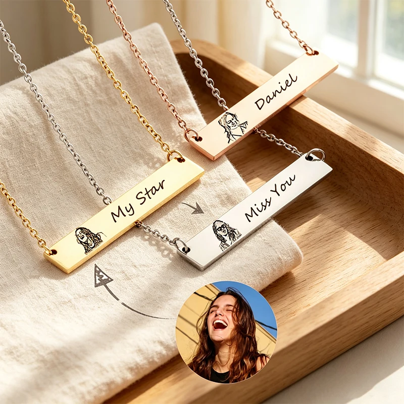 Collier pendentif personnalisé avec photo, nom et texte, en acier inoxydable, bijoux personnalisés, portrait d'animal de compagnie ou de personne, cadeau d'anniversaire