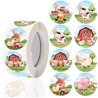 500pcs/roll Farm Animal Stickers Candy Bags Sealing Sticker Animal Stationery Stickers Farm Themed Brithday Party Decortions