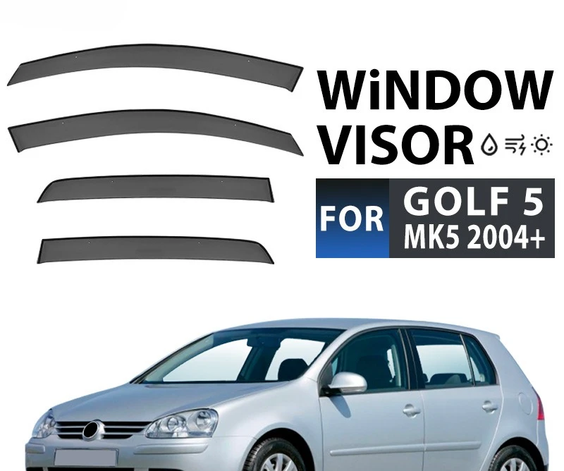 In Channel Rain Guards For VOLKSWAGON VW GOLF 5 6 7 2004+ Inside Wind Deflectors Window Vent Visors In-Channel Windbreakers