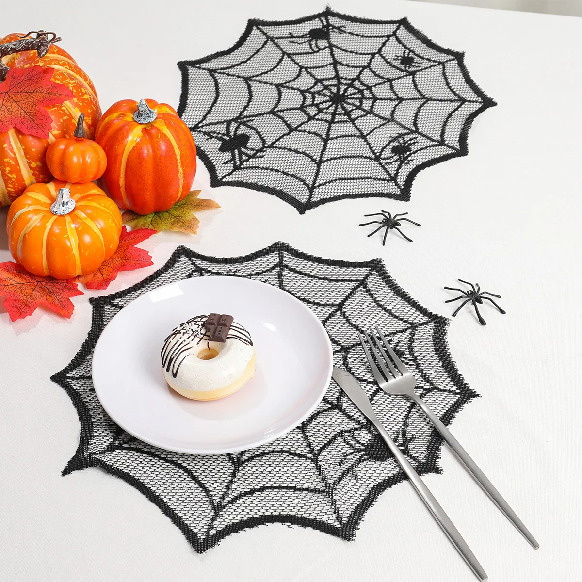 Halloween Spider Meal Mat Creative Black Lace Mesh Home Table Mat Halloween Party Decoration Napkin Mat Kitchen Table Decoration