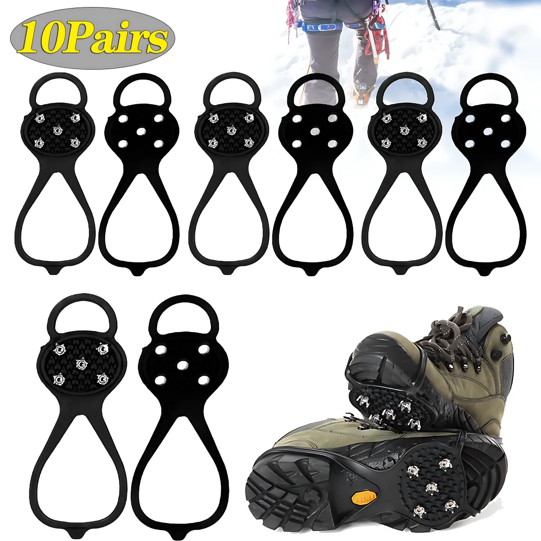 10 Pairs of Non-slip Shoe Covers Ice Gripping Spikes Ice Non-slip Spikes Non-slip Climbing and Mountaineering Shoe Covers