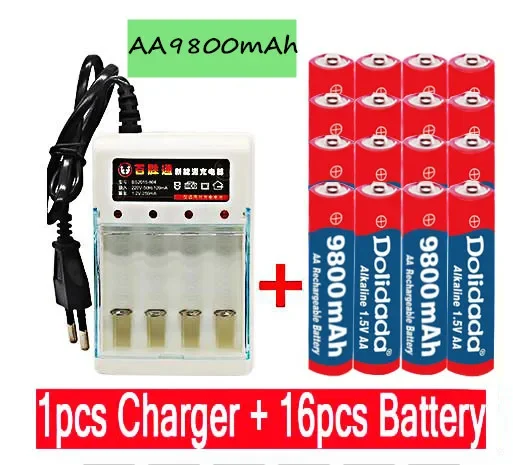 2024 Rechargeable Battery 2023 AA Battery 9800 Mah AA 1.5 V. Rechargeable New Alcalinas Drummey +1pcs 4-cell Battery Charger