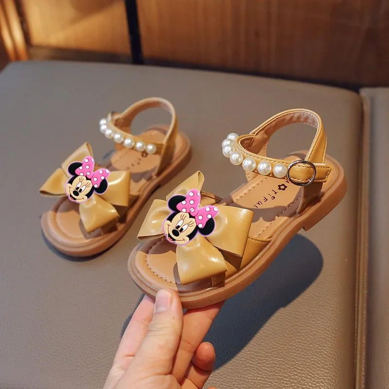 

Disney Mickey Mouse Minnie Girl Sandals Summer children Slippers Princess Casual Beach Shoes Bow Soft Sole Baby Toddler Shoes
